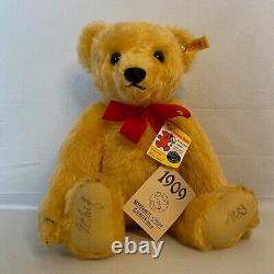 Steiff Signed 1983 Jointed Mohair Yellow Teddy Bear 1909 NEW
