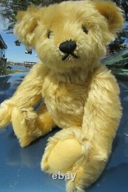 Steiff Teddy Bear Yellow Blonde Mohair Metal Blank Ear Button 12 Adorable Toy