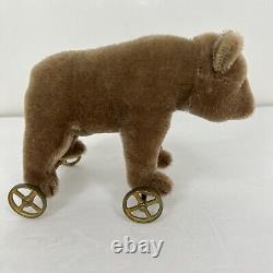 Steiff Teddy Bear on Metal Wheels Mohair 1905 Replica Museum Collection 1984