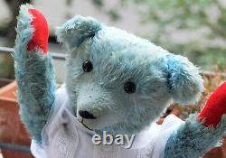 Stunning 24 German rare blue mohair teddy bear with growler 1930's Petz