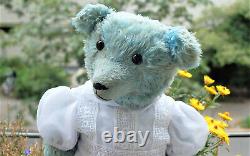 Stunning 24 German rare blue mohair teddy bear with growler 1930's Petz