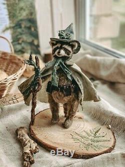 Teddy Handmade Toy Collectable Gift Animal Doll OOAK Raccoon Wizard Mage Druid
