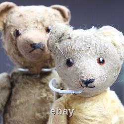 Two antique teddy bears 20s in dolls clothes 14.4 13.2