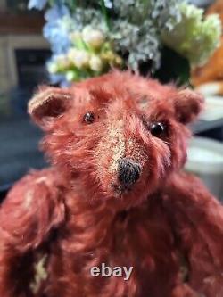 Ultra Rare Antique Ealry 1900's Red Mohair Fat Body Teddy Bear with Glass Eyes 1