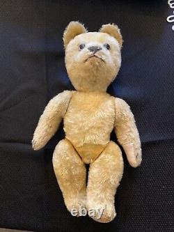 VINTAGE ANTIQUE 1940s MOHAIR GLASS EYE JOINTED TEDDY BEAR 13