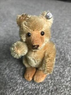 VINTAGE Miniature Steiff Mohair Teddy Baby Bear Beige Mohair 3.5 Stands Too NR