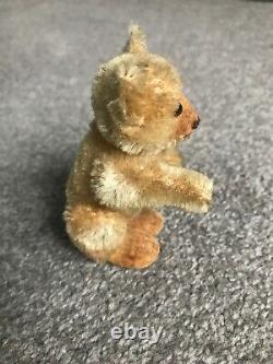 VINTAGE Miniature Steiff Mohair Teddy Baby Bear Beige Mohair 3.5 Stands Too NR