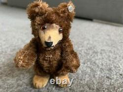 VINTAGE Miniature Steiff Mohair Teddy Baby Bear Dk Brown Mohair 3.5 Stands Too