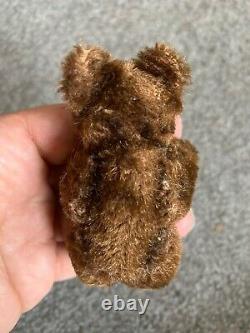 VINTAGE Miniature Steiff Mohair Teddy Baby Bear Dk Brown Mohair 3.5 Stands Too