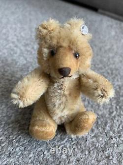 VINTAGE Miniature Steiff Mohair Teddy Baby Bear Honey Brown Mohair 3 With Button