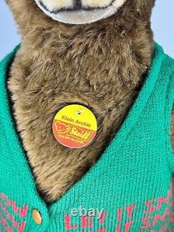 VTG Mohair Steiff 1983 Teddy Bear Limited Signed Paw German Hinged Green Vest