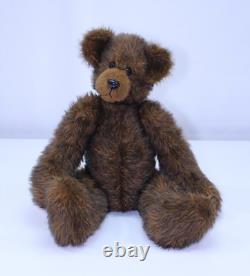 VTG Mohair Teddy Bear Jointed Swivel Head Dark Brown Plush Toy 22