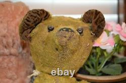Very Early Antique Straw Stuffed Mohair Teddy Jointed Bear Button Eyes Cir 1900