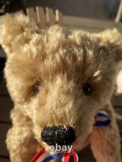 Vintage 1912 OTTO STEIFF SIGNED Lite BROWN MOHAIR Teddy Bear Replica WithGROWLER