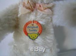 Vintage 1950's Steiff Original White Mohair Teddy Bear jointed Chest Tag 6 tall