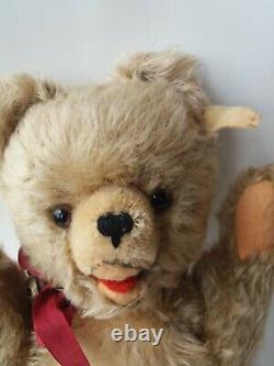 Vintage 50s Austrian FECHTER Teddy Bear, 14 Mohair, Jointed, Open Mouth, Glass Eyes