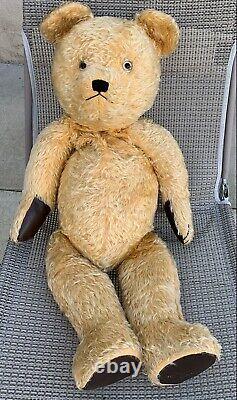Vintage Big Old Mohair Teddy Bear Glass Eyes Floss Nose Jointed