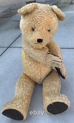 Vintage Big Old Mohair Teddy Bear Glass Eyes Floss Nose Jointed