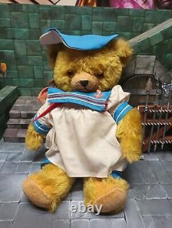 Vintage Blonde Mohair Jointed Sailor TEDDY BEAR With Glass Eyes & Felt Pads