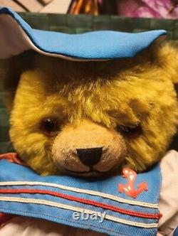 Vintage Blonde Mohair Jointed Sailor TEDDY BEAR With Glass Eyes & Felt Pads