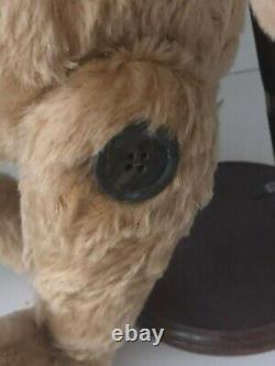 Vintage Caramel Mohair Teddy Bear Fully Jointed With Large Buttons Unbranded 16