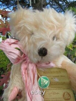Vintage Curly Mohair Pink Teddy Bear Hermann Germany Tags Metal Button 13 Sweet