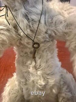 Vintage English Mohair Taupe Jointed Bear Key Necklace 18 OOAK Linda Rogers
