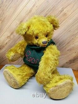 Vintage Fully Jointed Teddy Bear Gold Mohair Red Eyes Very Old knitted nose 17T