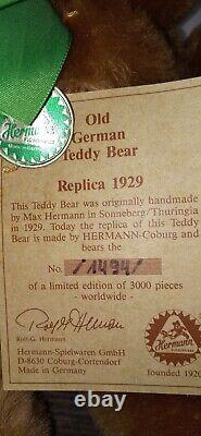 Vintage HERMANN 1929 Replica Mohair Teddy Bear Articulated withtags #1494/3000 LE
