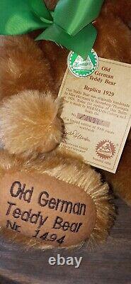 Vintage HERMANN 1929 Replica Mohair Teddy Bear Articulated withtags #1494/3000 LE