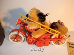 Vintage Hermann Mohair Teddy Bear Firetruck Wind up Toy German Tucher & Walther