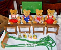 Vintage Hermann Mohair Teddy Bear School Set