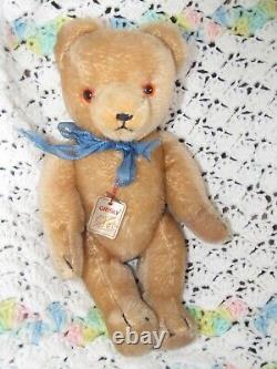 Vintage Honey Mohair Teddy Bear German Grisly Blue Neck Ribbon Rare Tags 12