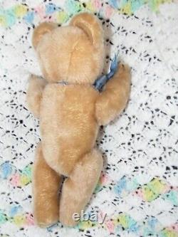 Vintage Honey Mohair Teddy Bear German Grisly Blue Neck Ribbon Rare Tags 12