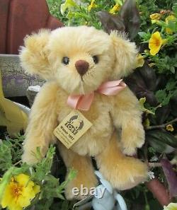 Vintage Honey Mohair Teddy Bear German Grisly Blue Neck Ribbon Rare Tags 12