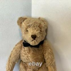 Vintage Jointed Mohair Teddy Bear Hard Plush withBlack Bow Tie 14
