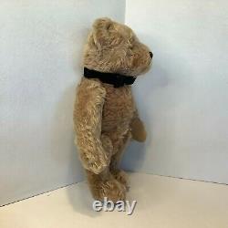 Vintage Jointed Mohair Teddy Bear Hard Plush withBlack Bow Tie 14