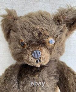 Vintage Knickerbocker Teddy Bear Brown Mohair Glass Eyes Metal Nose Squeaker