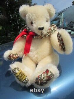 Vintage Merrythought England White Mohair Teddy Bear Berries Paw Pads Ruffle 12