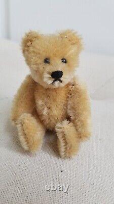 Vintage Miniature Teddy Bear PALE BLONDE MOHAIR Plush Jointed Toy