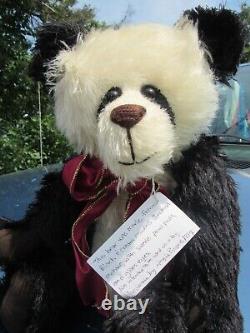 Vintage Mohair Teddy Bear Artist Black White Panda Angie Rogers Tag Ooak Big 16