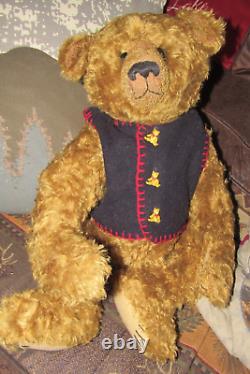 Vintage Mohair Teddy Bear Artist Pat Lyons Free Spirit Leather Fr1nged Collar