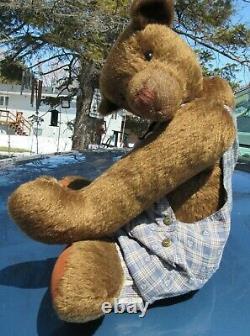 Vintage Mohair Teddy Bear Brown Artist Pashley Bears 24 Hearts Blue Jumper Ted