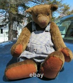 Vintage Mohair Teddy Bear Brown Artist Pashley Bears 24 Hearts Blue Jumper Ted