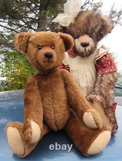 Vintage Mohair Teddy Bear Butterscotch Artist 16 Felt Paws Adorable Shy Face
