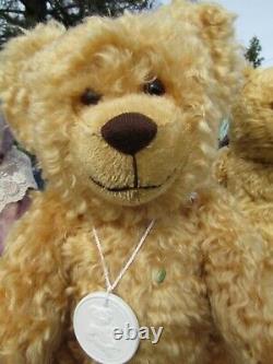 Vintage Mohair Teddy Bear German Growler Martin Germany Metal Heart Button Tags