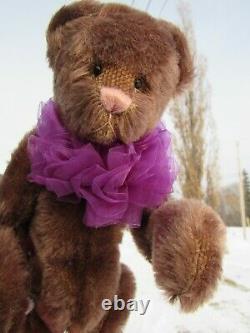 Vintage Mohair Teddy Bear Girl Doll Artist Shirley Miller 12 Pink Nose Bentarms