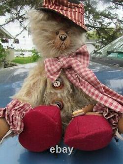 Vintage Mohair Teddy Bear Jester Red Hat Clown Bells J Strecker Artist Doll 12