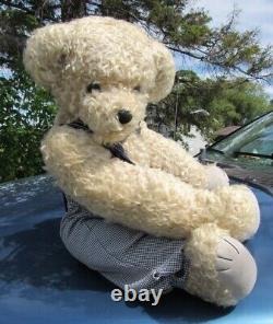 Vintage Mohair Teddy Bear White Curly Mohair 26 Artist Doll Bowtie Jumper Rare