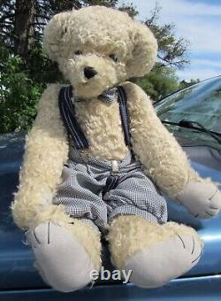 Vintage Mohair Teddy Bear White Curly Mohair 26 Artist Doll Bowtie Jumper Rare
